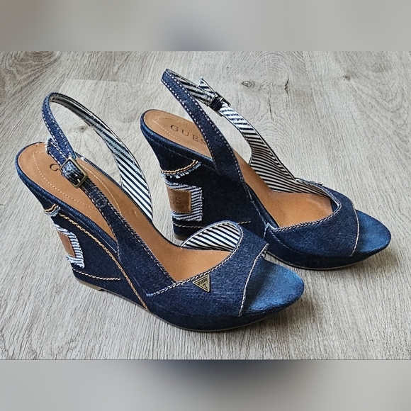 Guess Denim Slingback Wedge Sandals – Size 8M - Picture 1 of 12